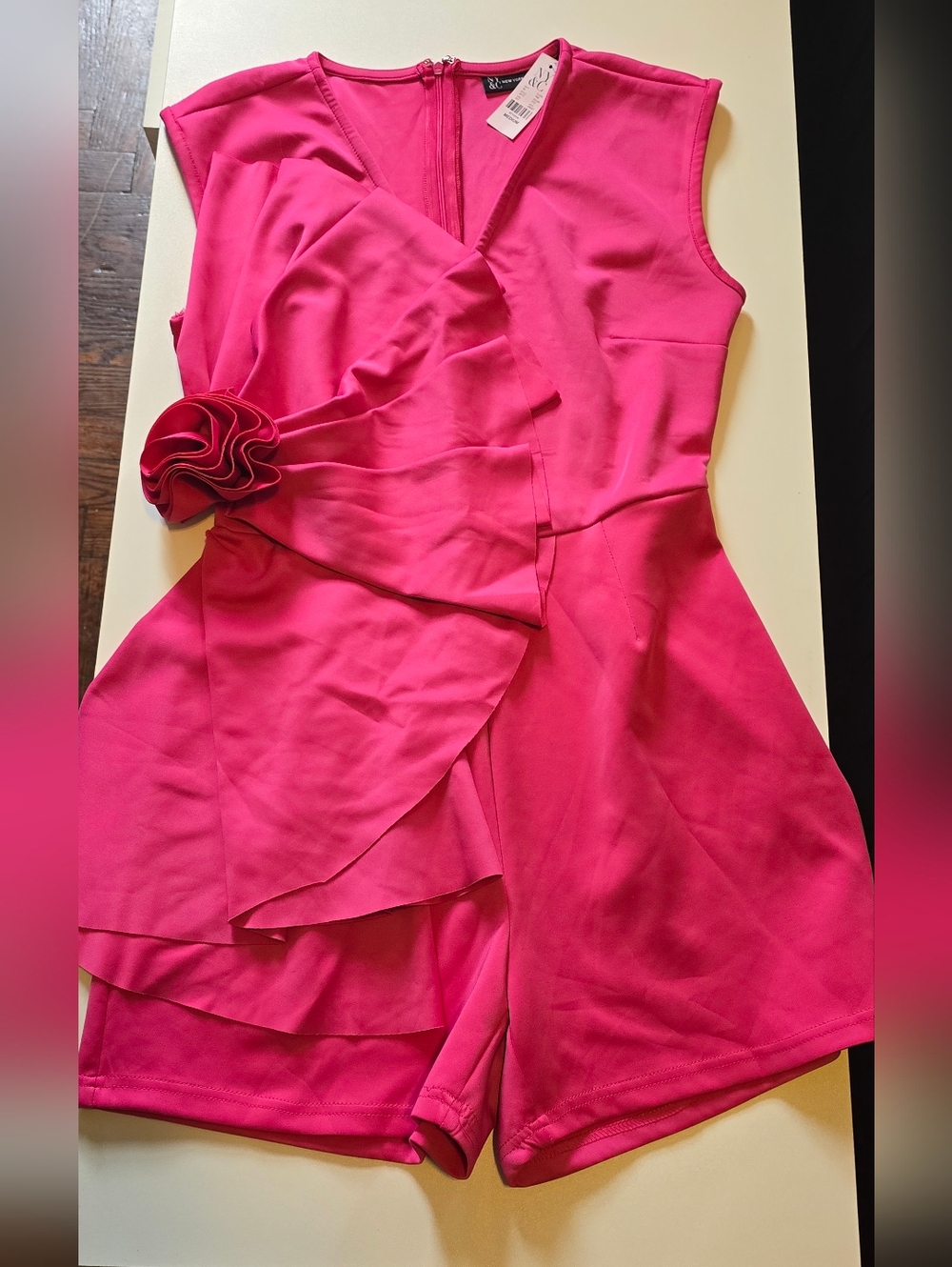 New York & Company Hot Pink Sleeveless Ruffle Romper